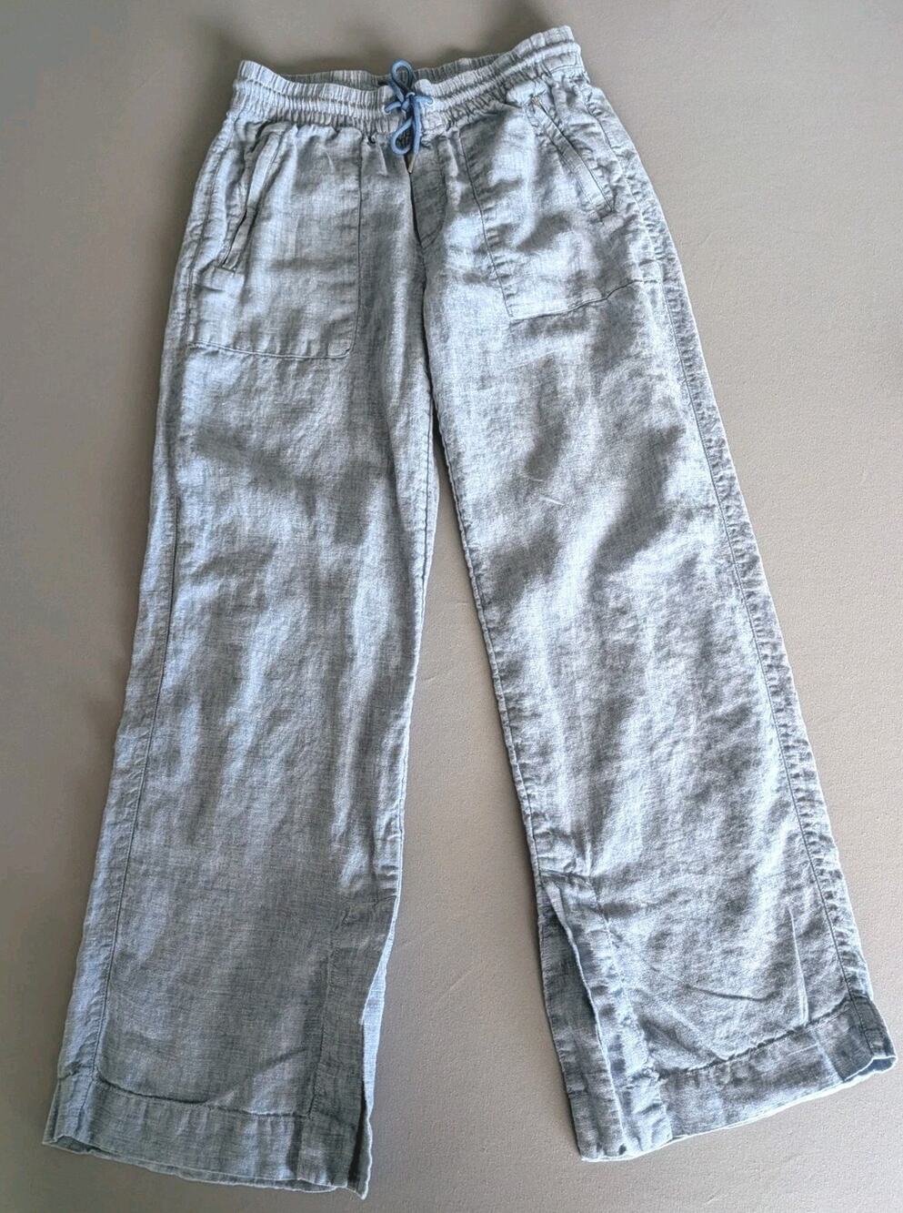 Athleta Retreat Cabo Linen Wide Leg Pants Drawstring 2 Light Blue Beach Coastal